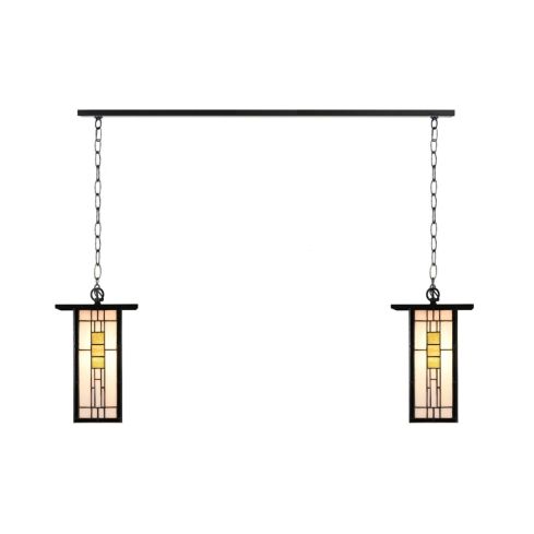 2 x Tiffany So Long Frank Lloyd Wright met ketting aan plafondbalk