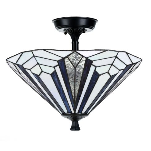 French Art Deco Tiffany Plafonnière Blue