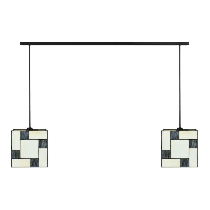 2 x Tiffany Mondriaan Kubus met Pendant aan plafondbalk