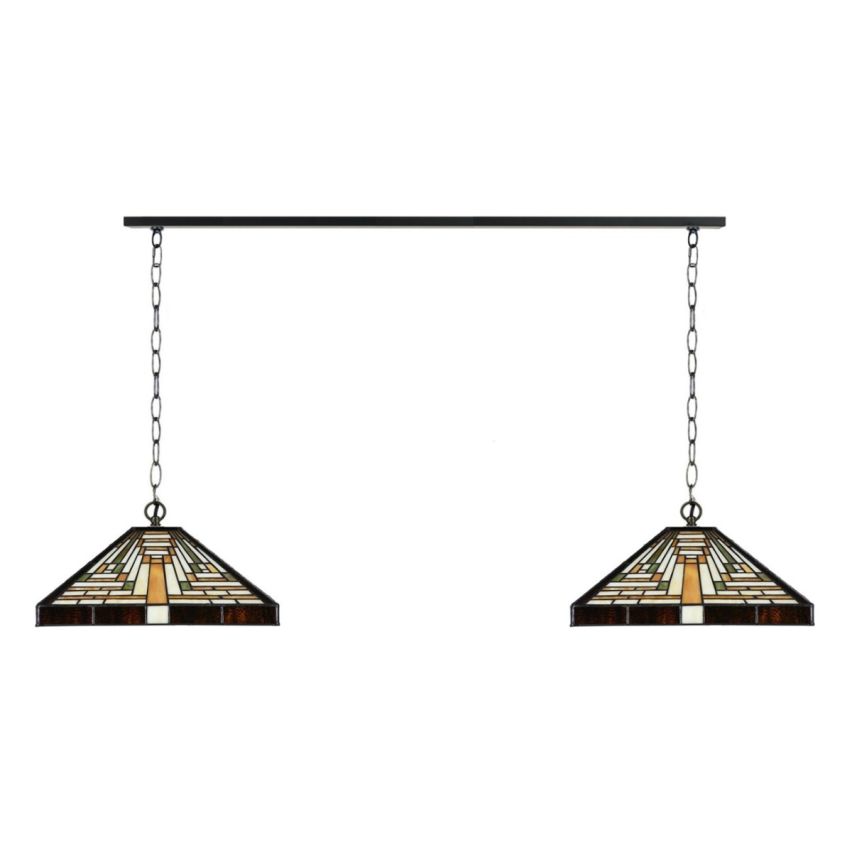 2 x Tiffany Rising Sun met ketting aan plafondbalk