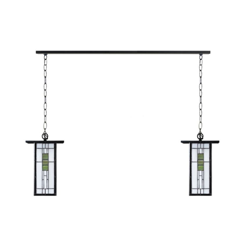 2 x Tiffany So Long Frank Lloyd Wright met ketting aan plafondbalk