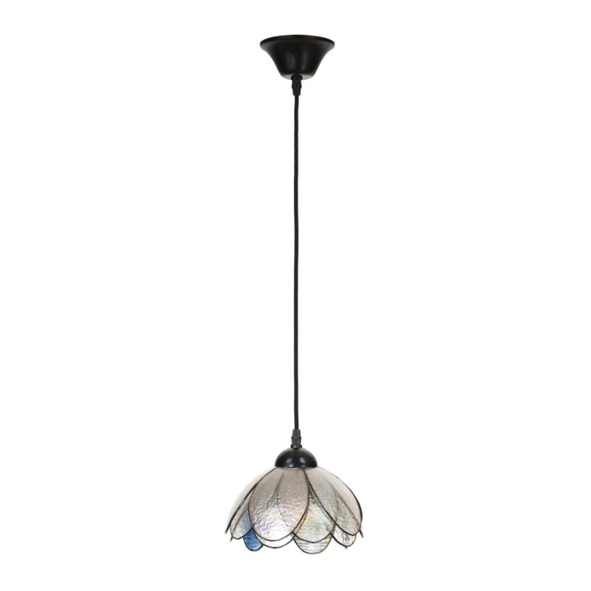 Tiffany Hanglamp Sparkling Pioenroos aan vintage katoenpendel