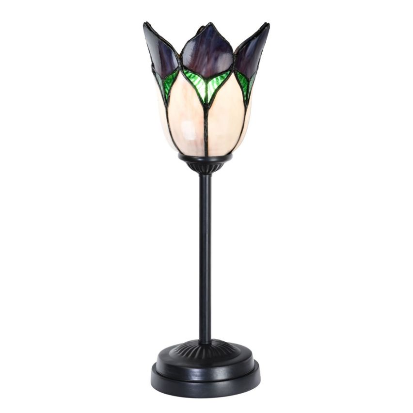  Tiffany slanke tafellamp zwart met Lovely Flower Purple
